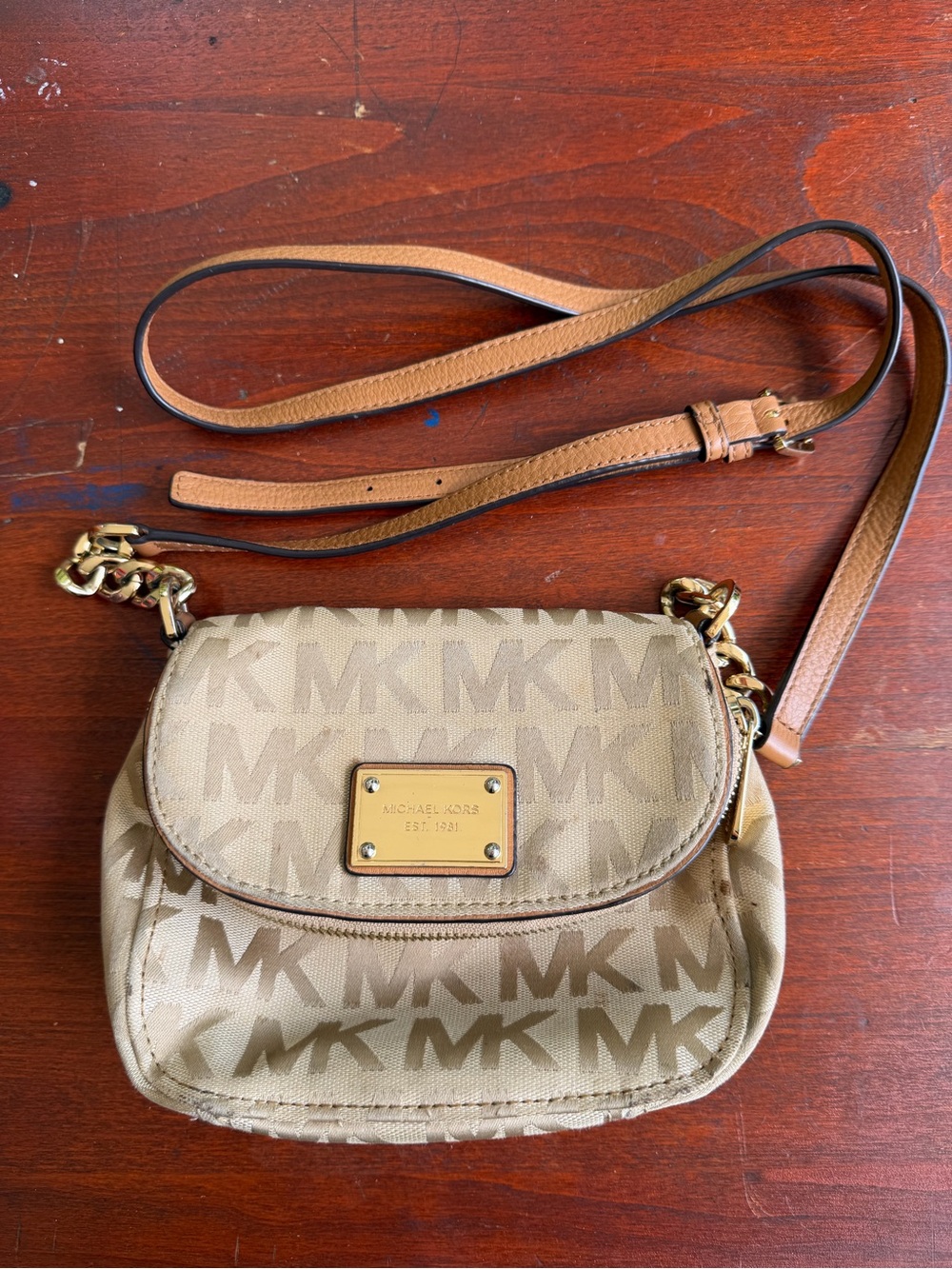 Michael Kors Beige/Tan MK Logo Crossbody Bag